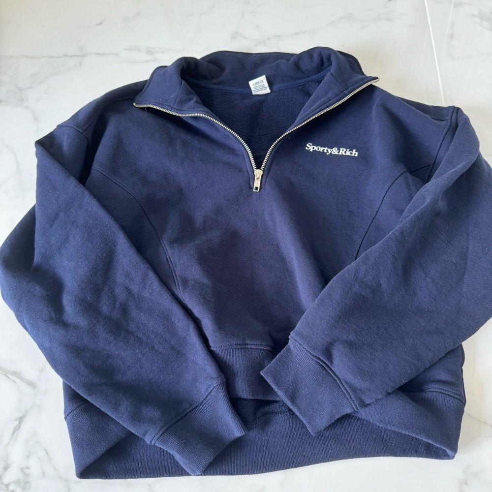 sporty & rich new health quarter zip crewneck - navy nwot